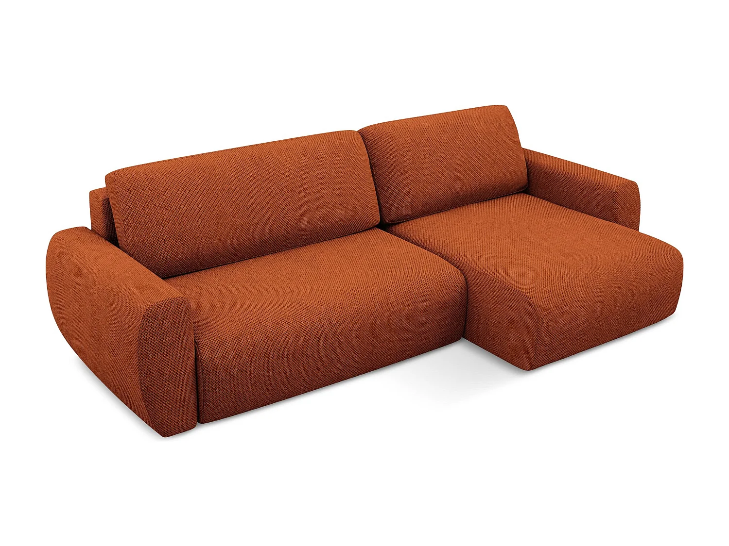 Narożnik prawostronny z funkcją spania - z tkaniny szenilowej - terakota - ANELA