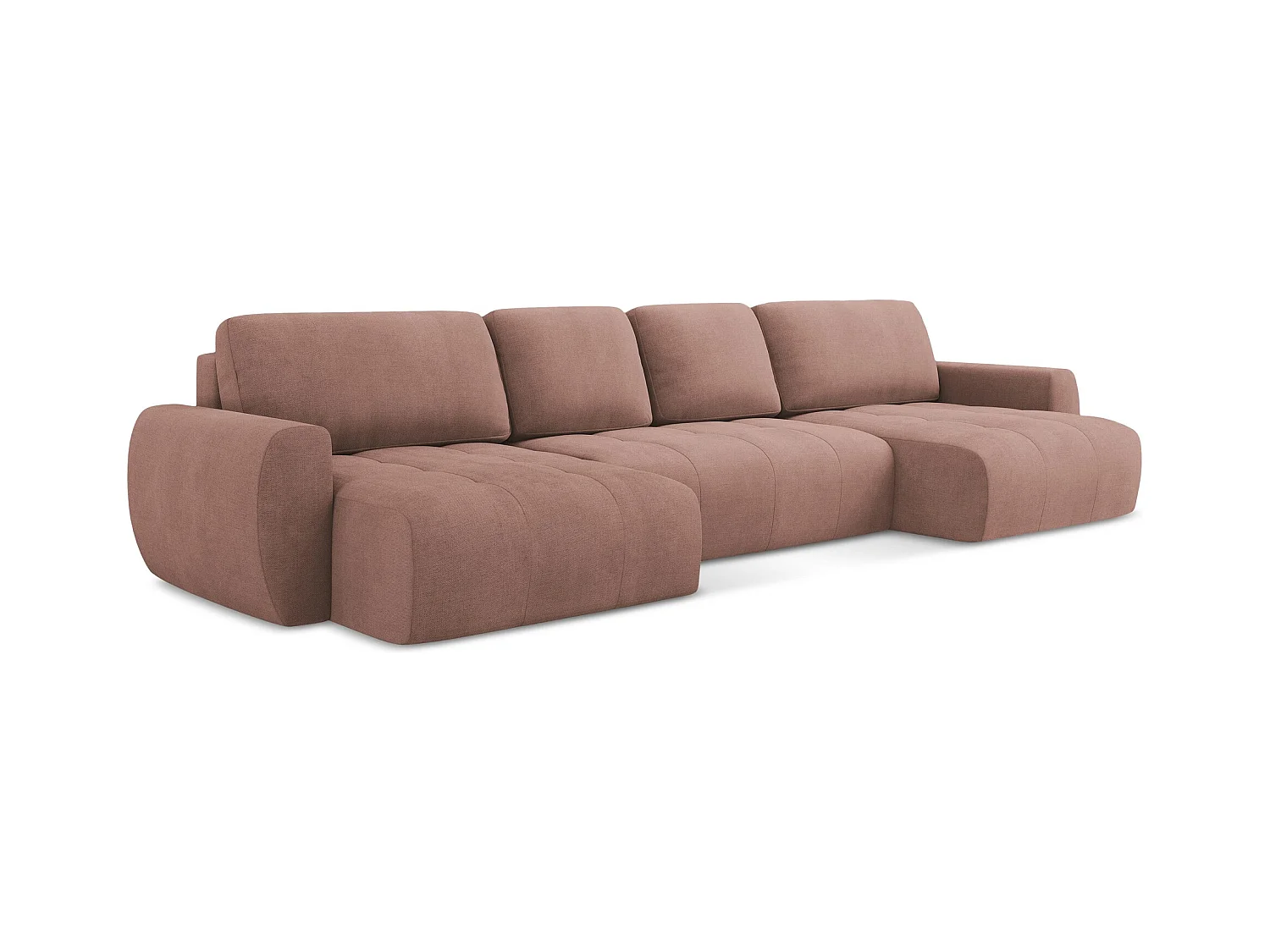 Wohnlandschaft mit Schlaffunktion - / - Strukturstoff - Puderrosa - KIWI