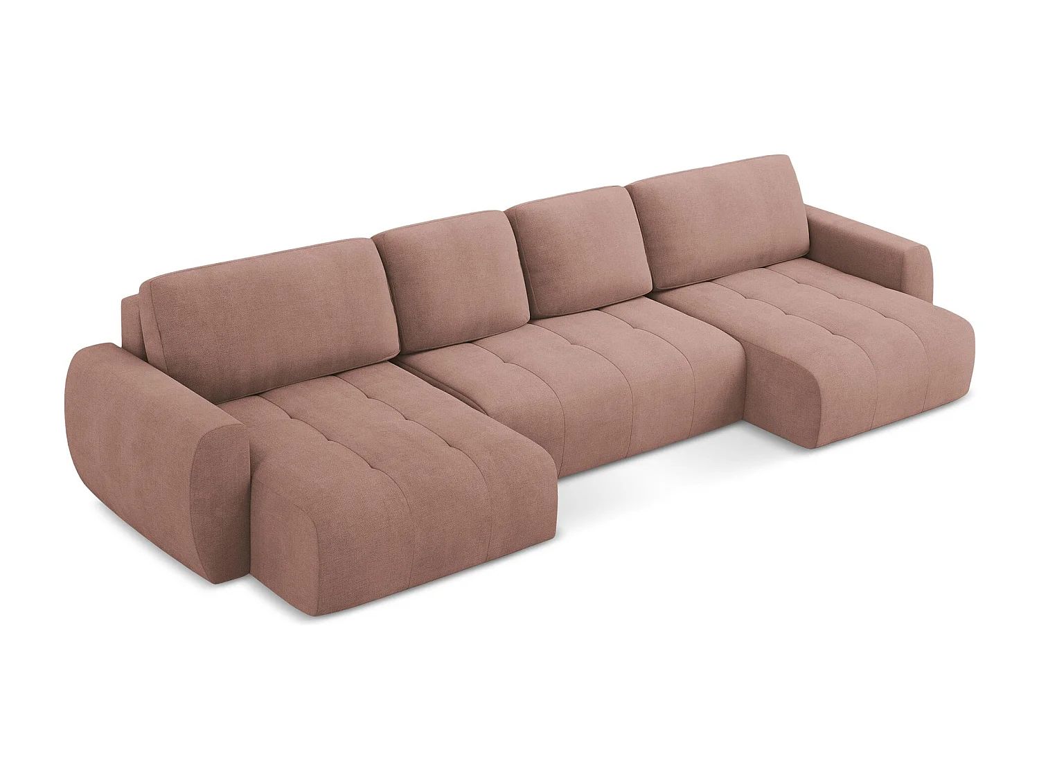Panoramische bank met bedfunctie van poederroze textuurstof - KIWI