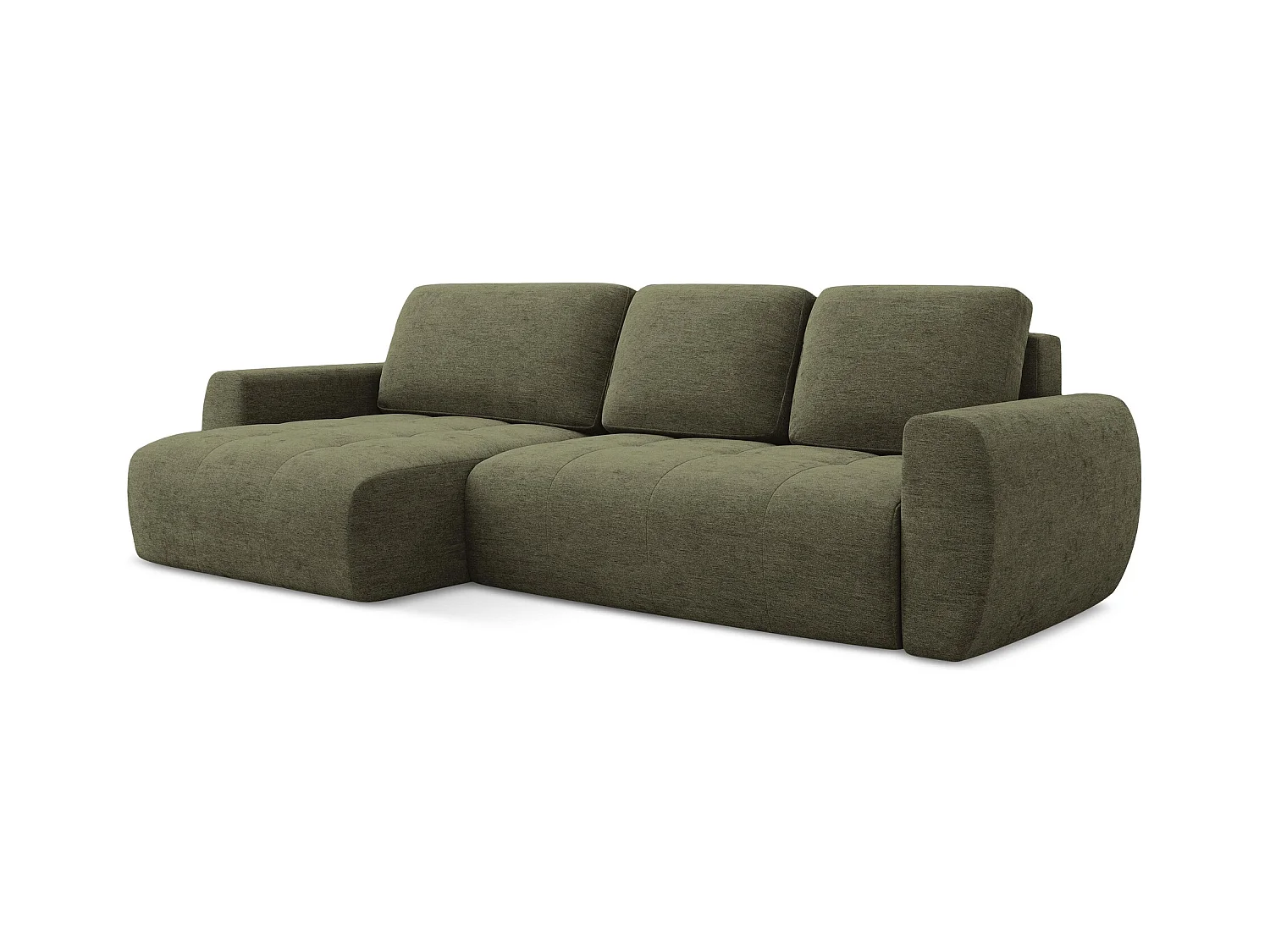 Canapé d’angle 3 places gauche convertible en tissu texturé - olive - KIWI