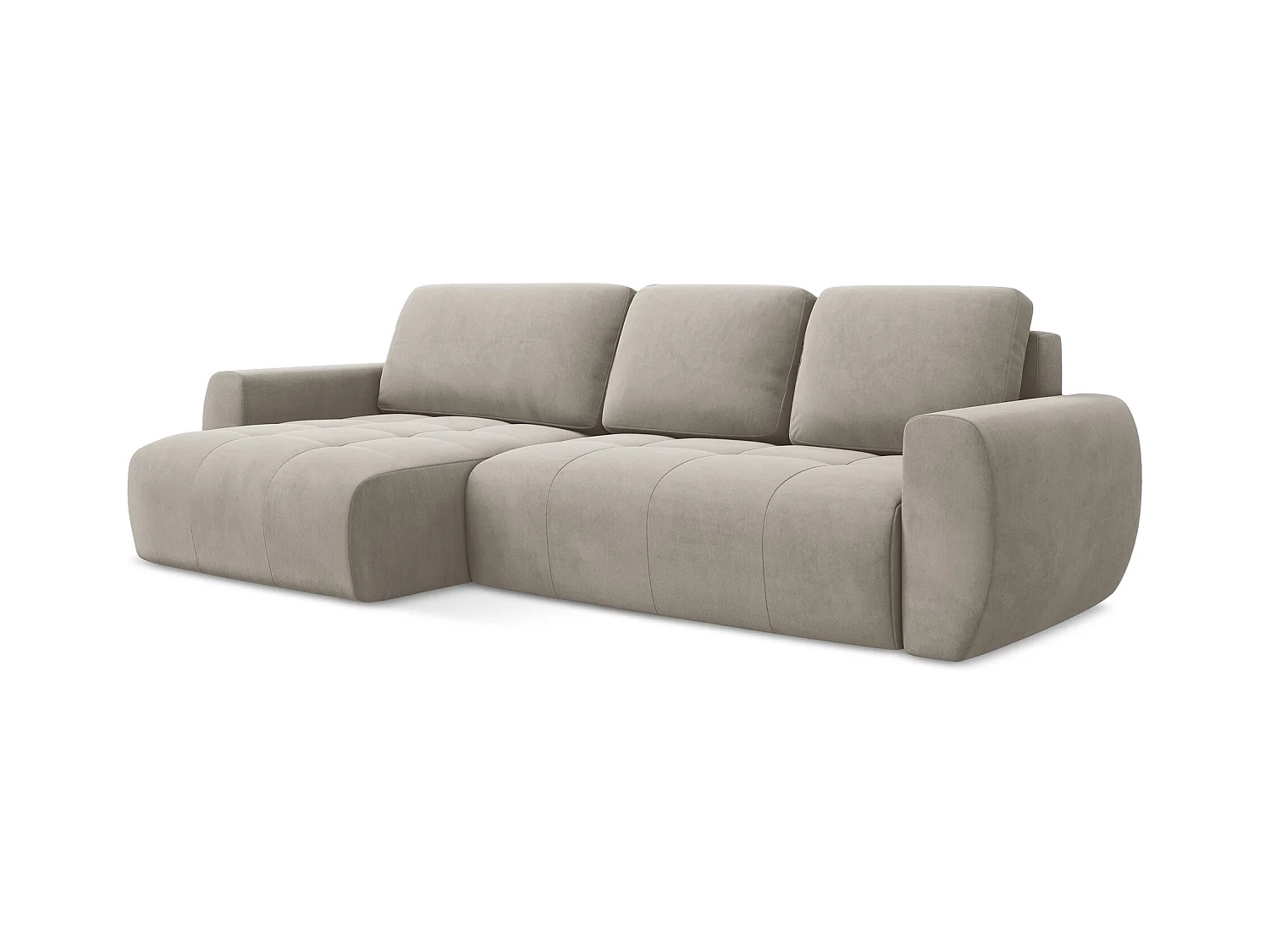 3-Sitzer Ecksofa mit Schlaffunktion - Ecke Links - Samt - Taupe - KIWI