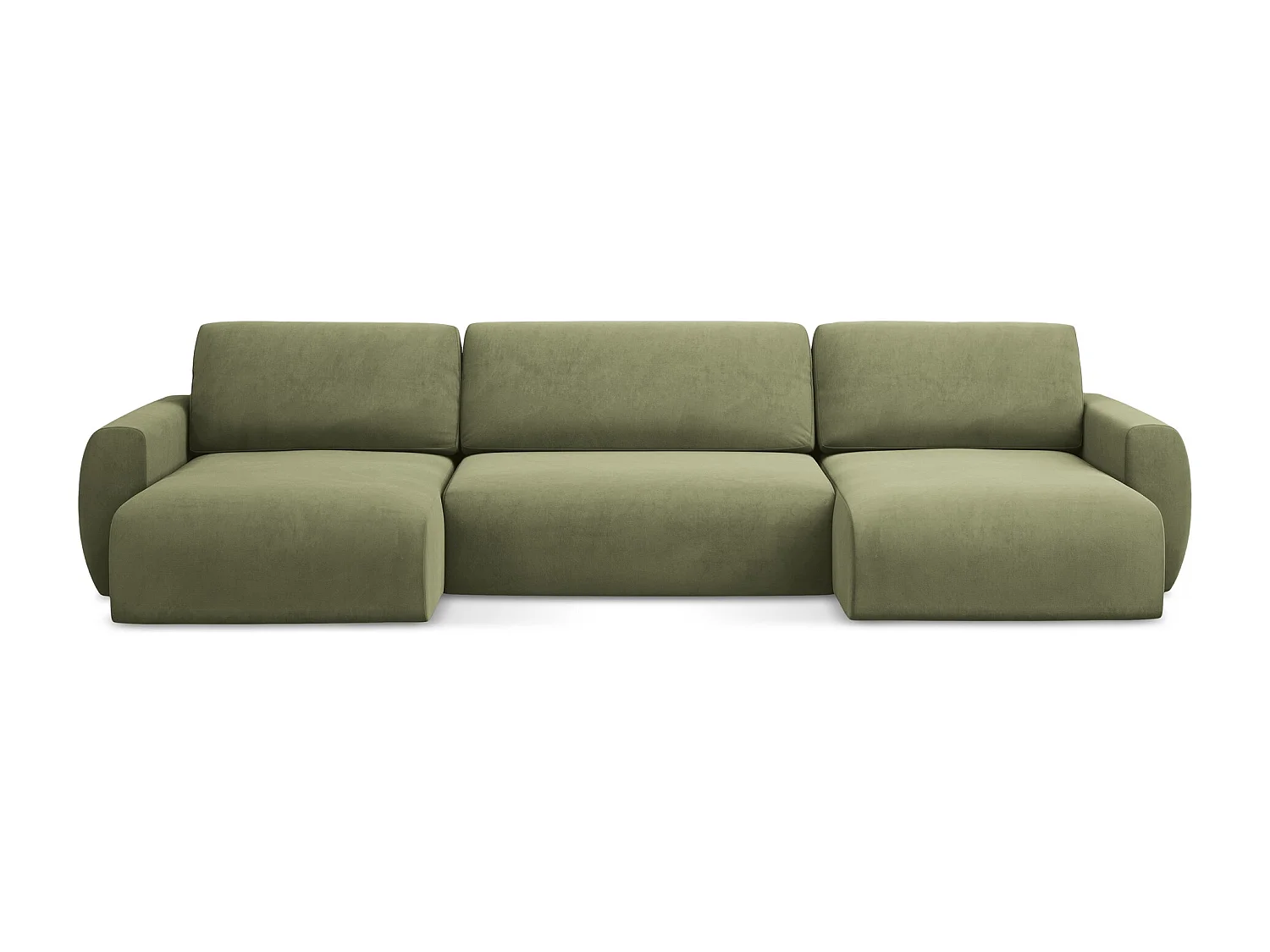 Panoramische bank met bedfunctie van olijf velours - ANELA