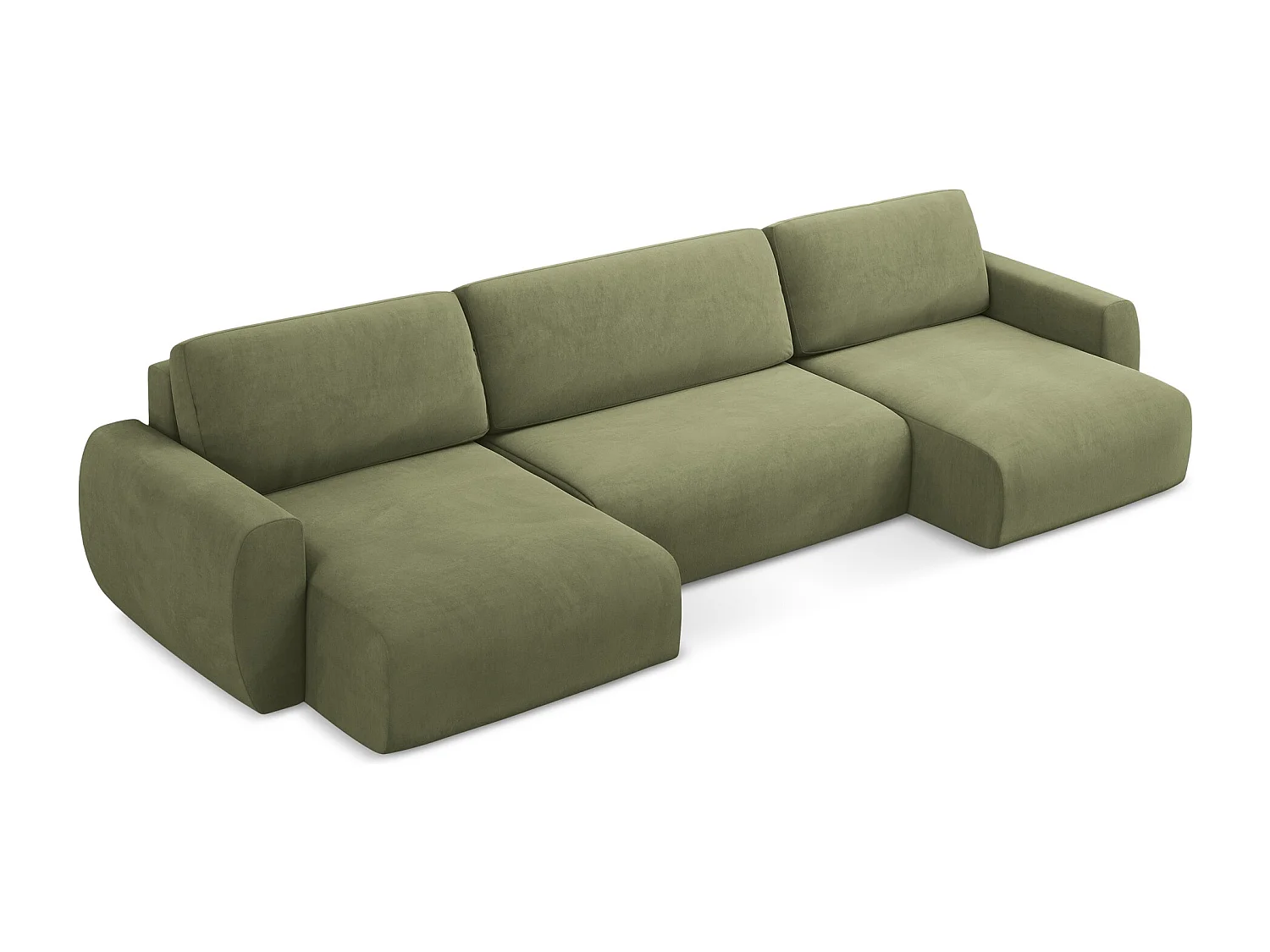 Panoramische bank met bedfunctie van olijf velours - ANELA