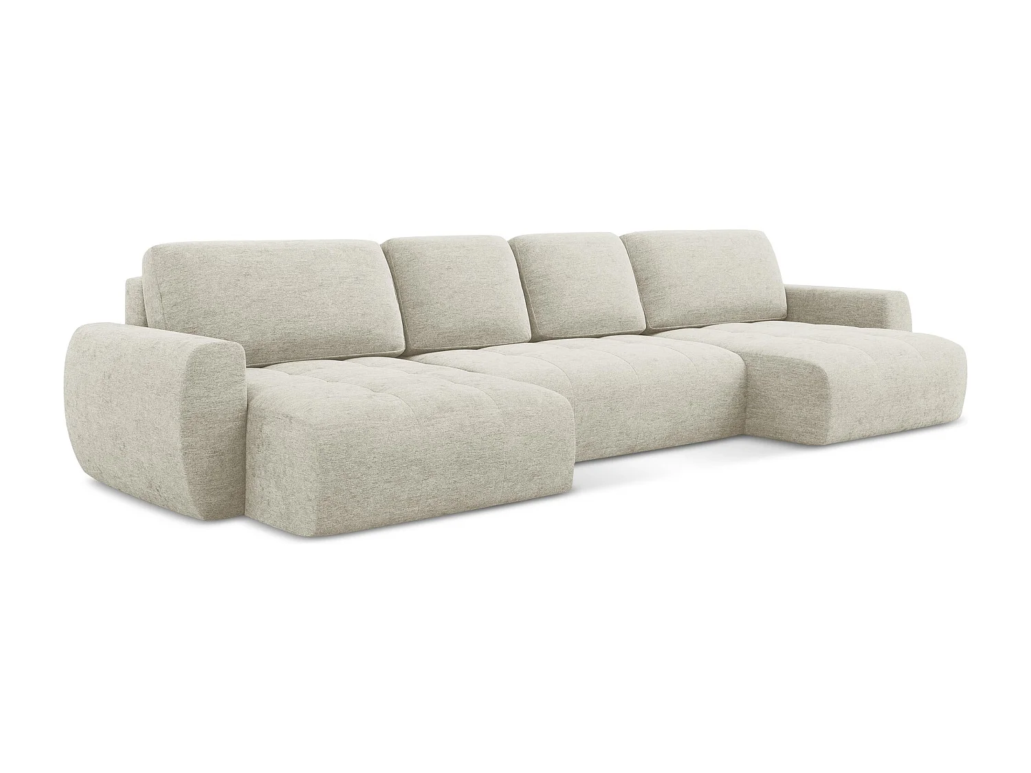 Canapé panoramique 4 places convertible en tissu texturé - perle - KIWI