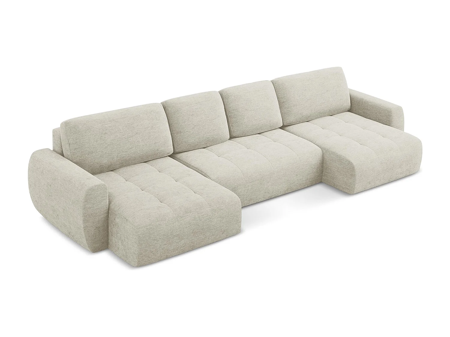 Canapé panoramique 4 places convertible en tissu texturé - perle - KIWI