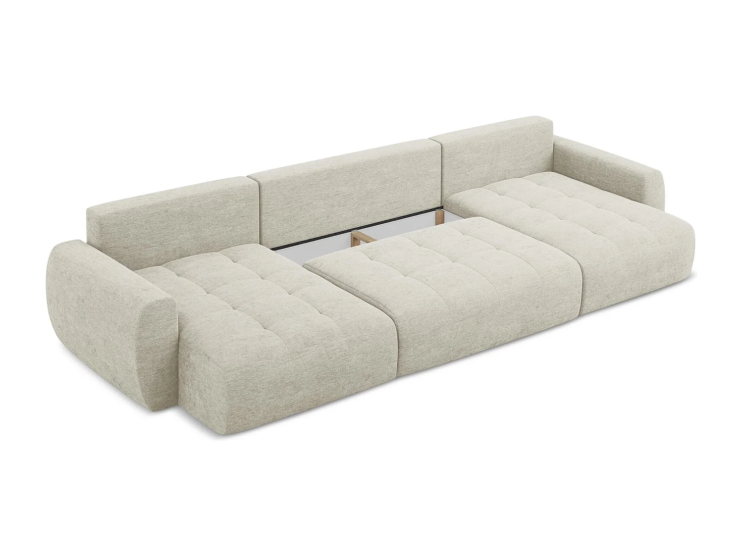 Canapé panoramique 4 places convertible en tissu texturé - perle - KIWI