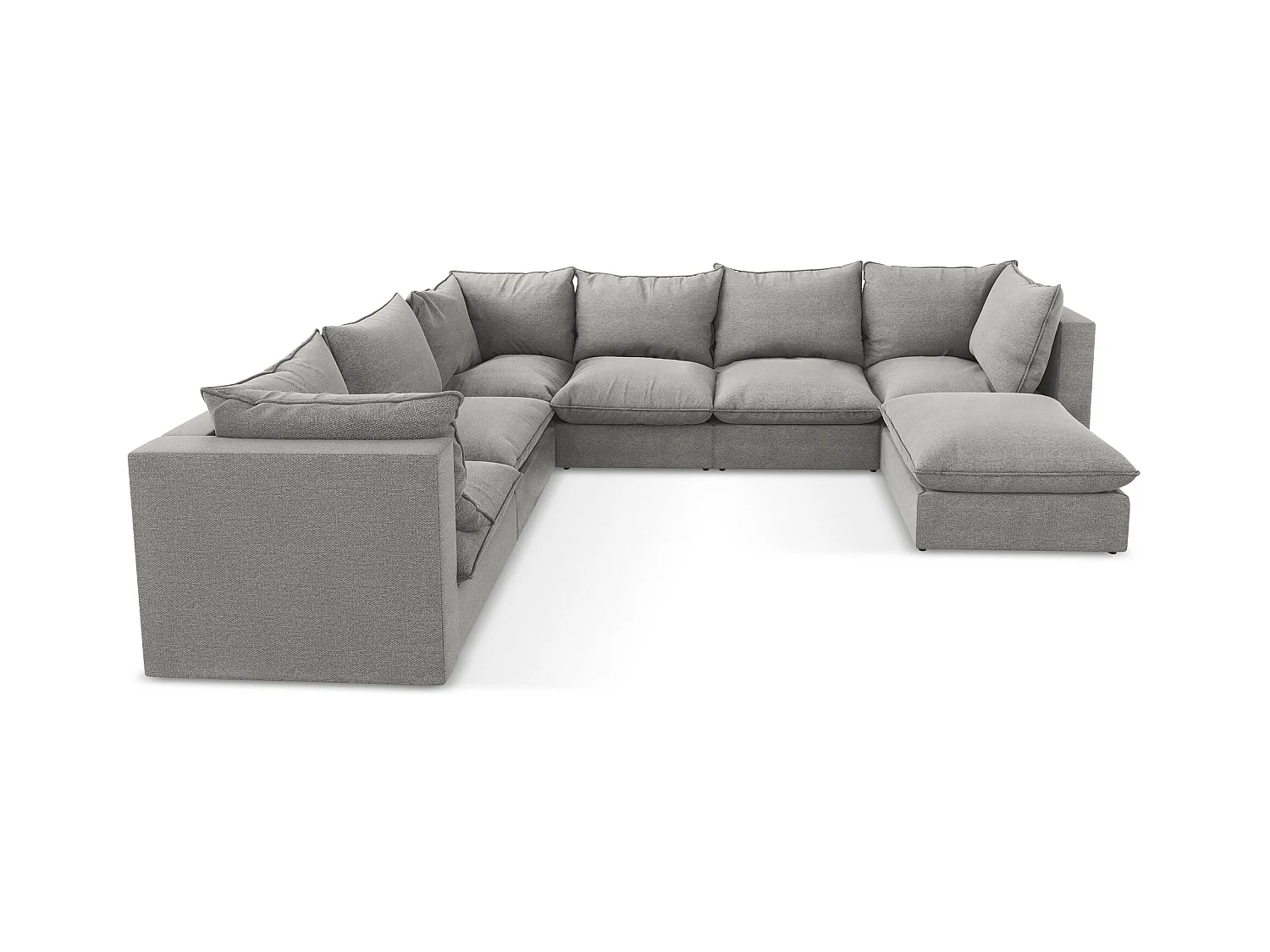 Canapé panoramique 5 places modulaire en tissu bouclette - gris clair - MANAO