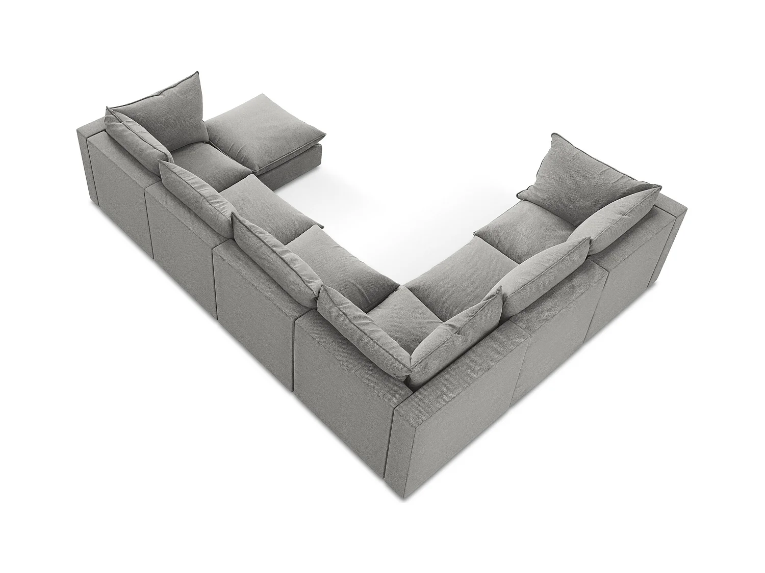 Canapé panoramique 5 places modulaire en tissu bouclette - gris clair - MANAO