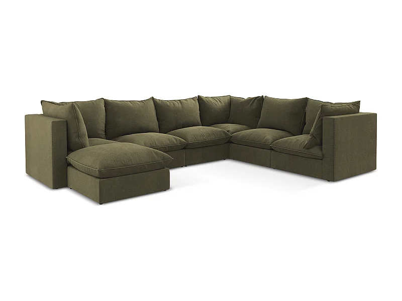 Canapé panoramique 5 places modulaire en tissu texturé - olive - MANAO