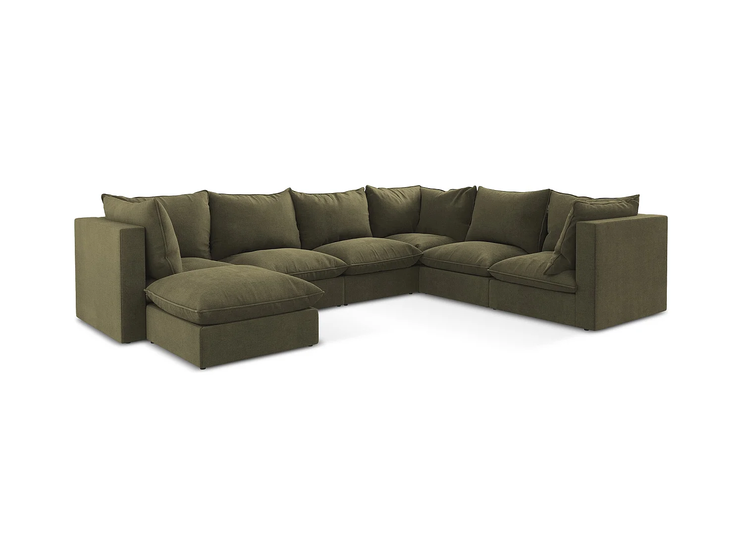 Sofa modułowa panoramiczna - z tkaniny strukturalnej - oliwkowy - MANAO