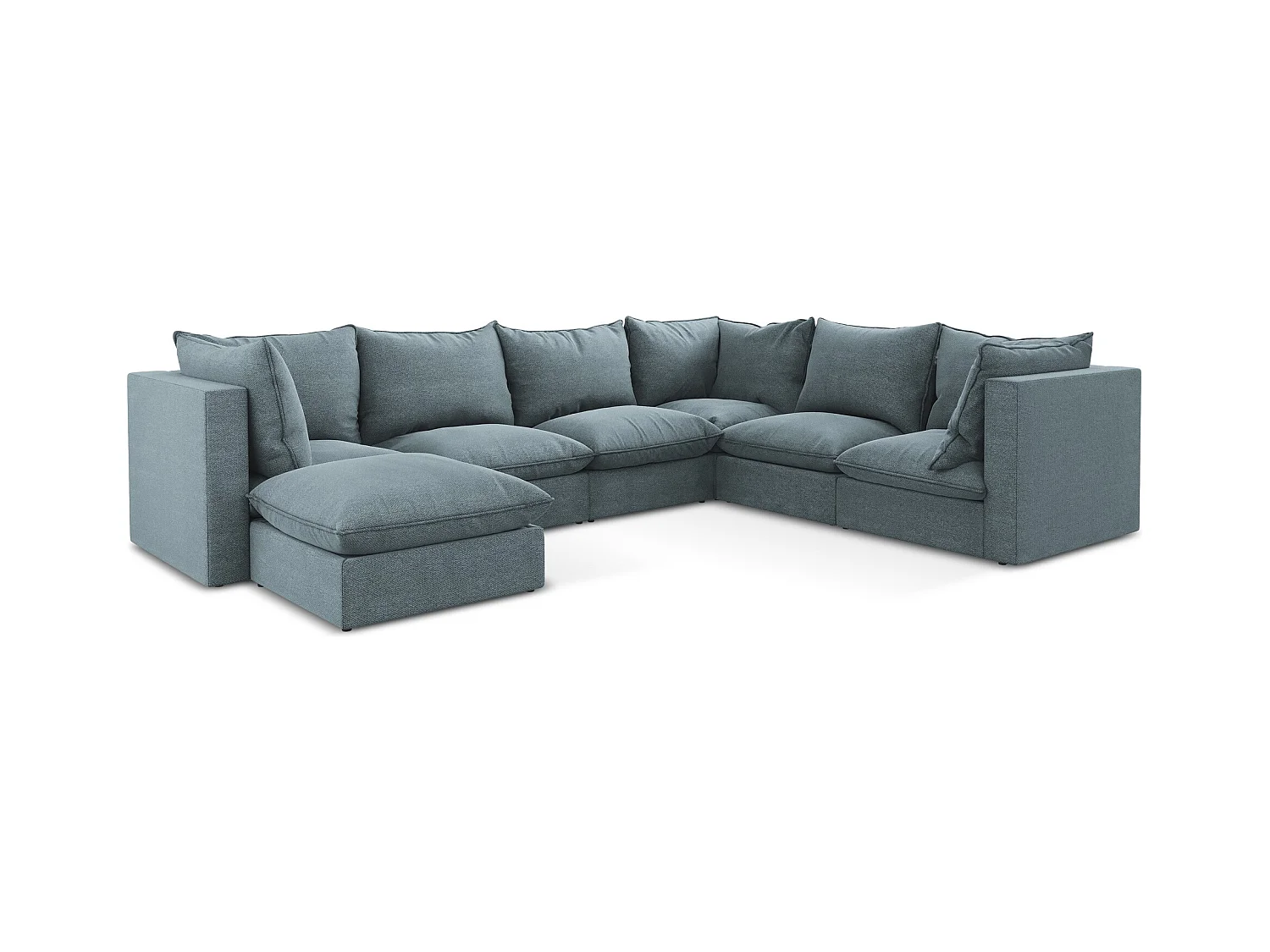 Canapé panoramique 5 places modulaire en tissu bouclette - jeans - MANAO