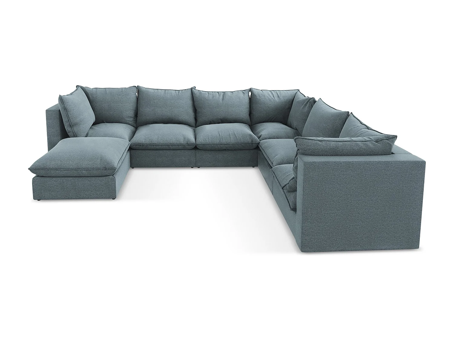 Canapé panoramique 5 places modulaire en tissu bouclette - jeans - MANAO