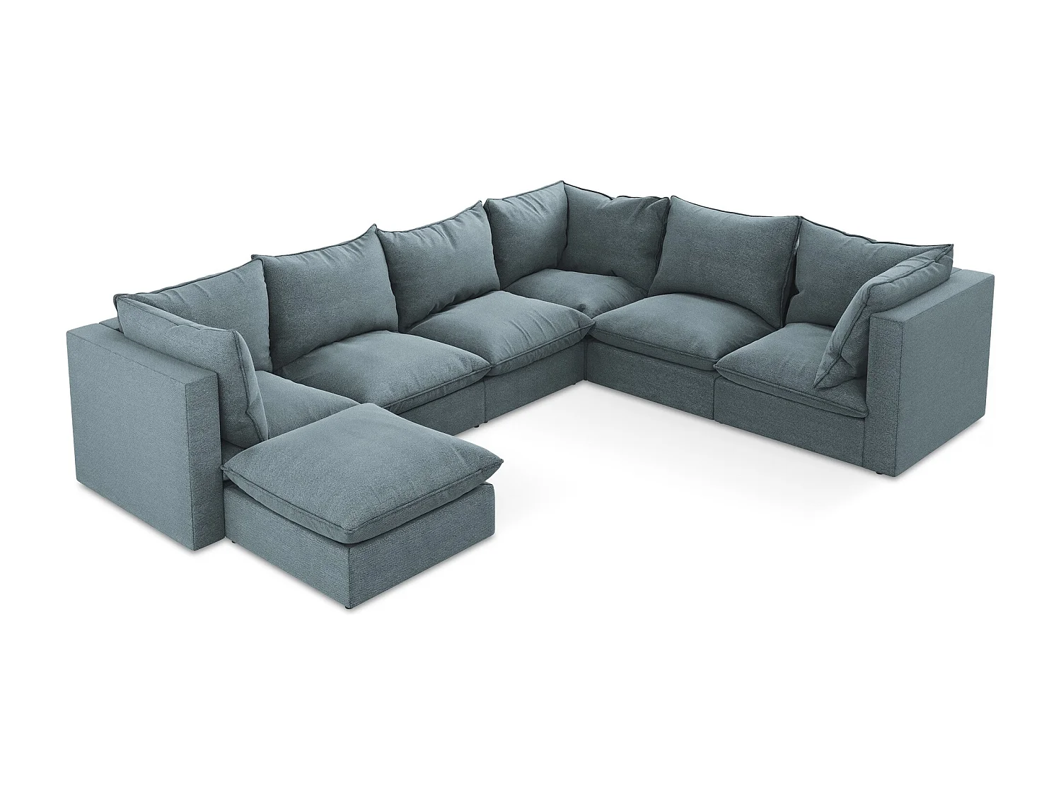 Canapé panoramique 5 places modulaire en tissu bouclette - jeans - MANAO