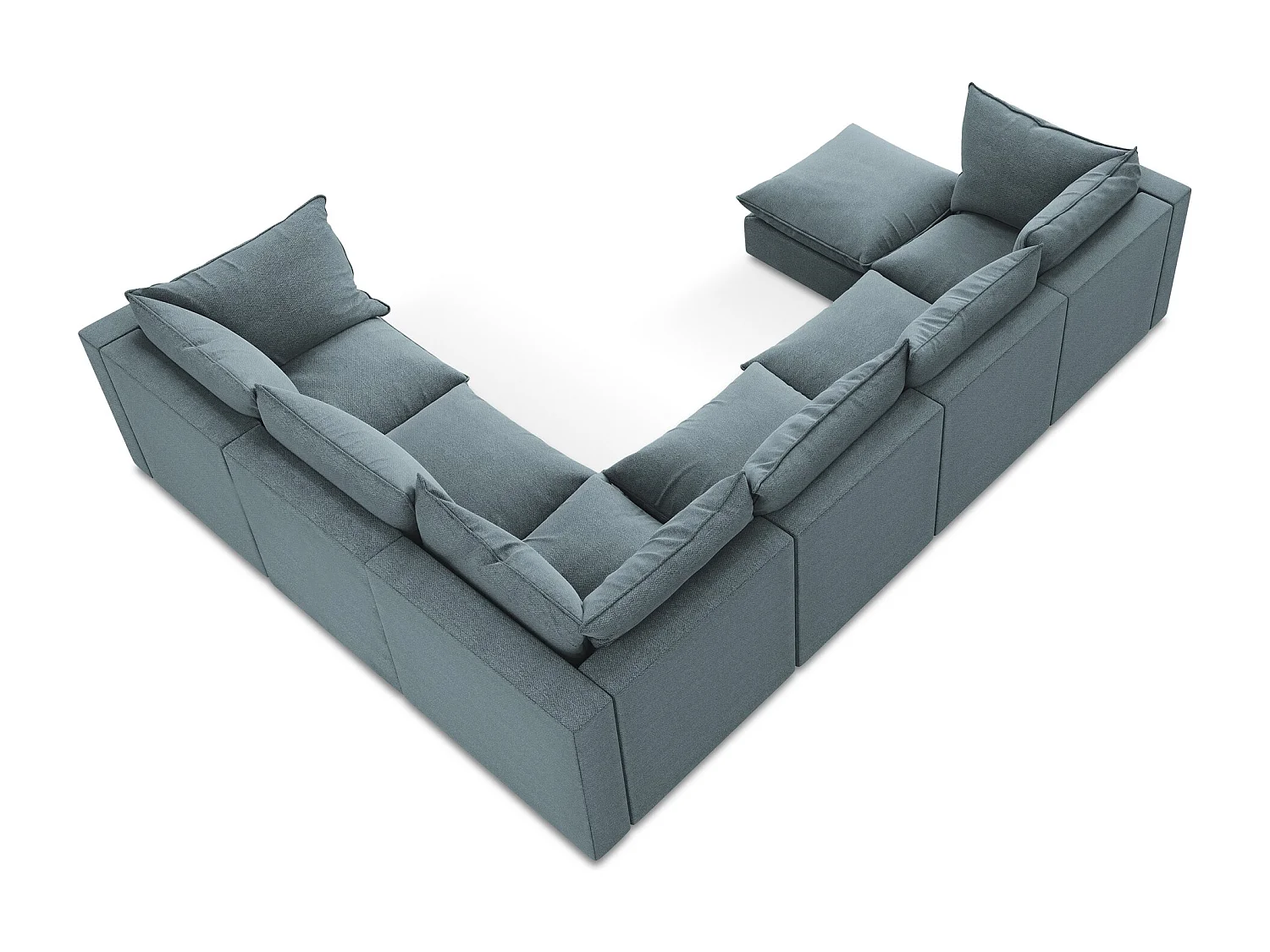 Canapé panoramique 5 places modulaire en tissu bouclette - jeans - MANAO