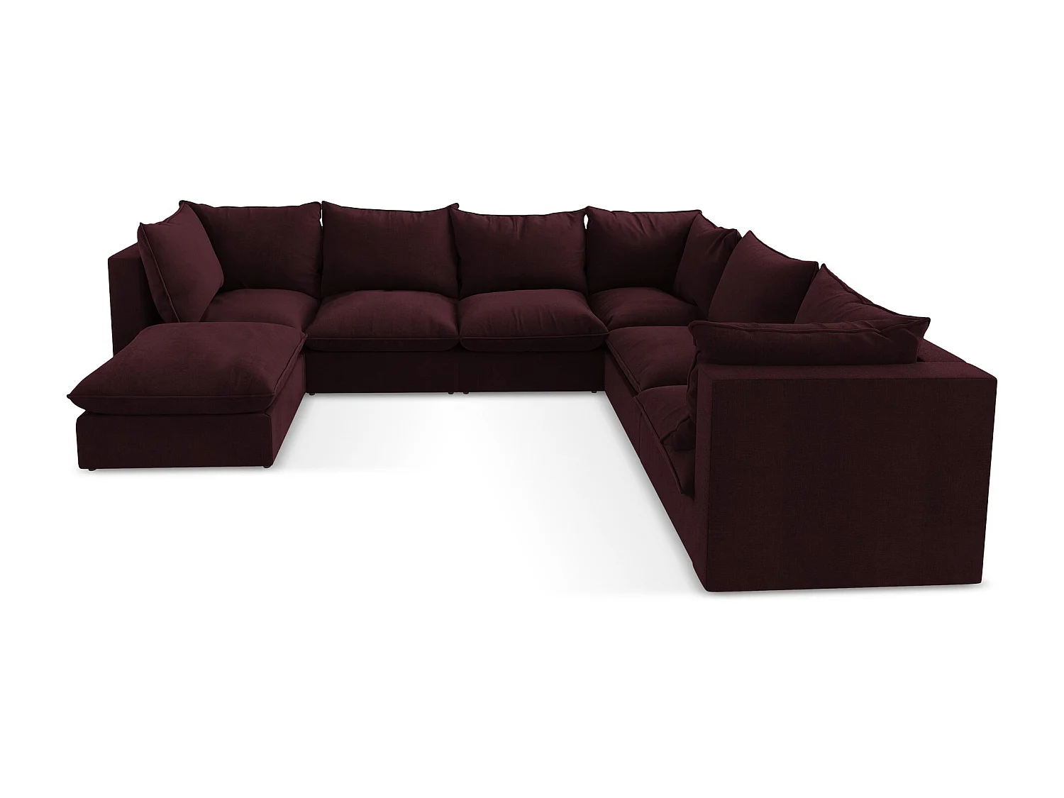 Canapé panoramique 5 places modulaire en tissu texturé - bordeaux - MANAO