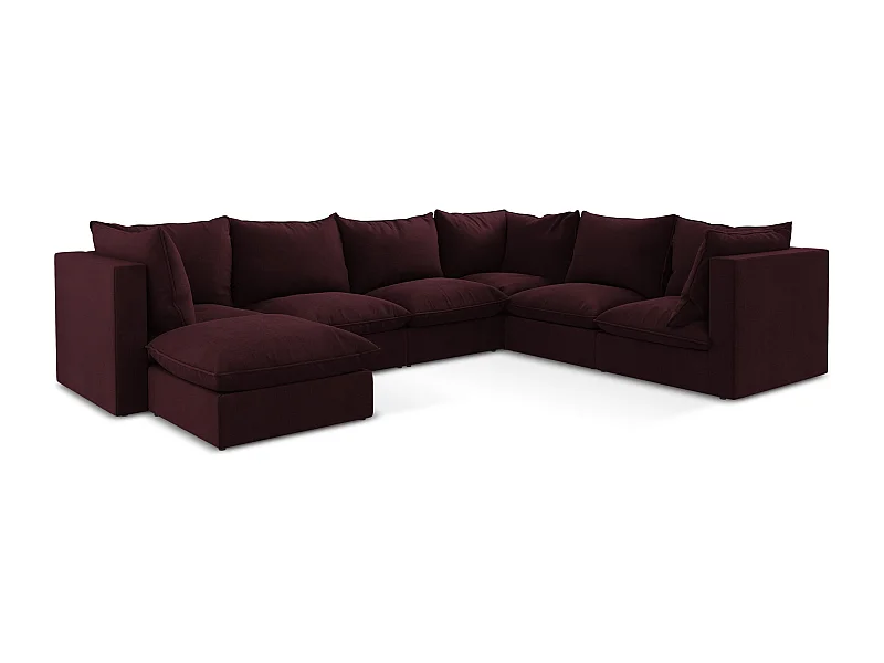 Sofa modułowa panoramiczna - z tkaniny strukturalnej - bordo - MANAO