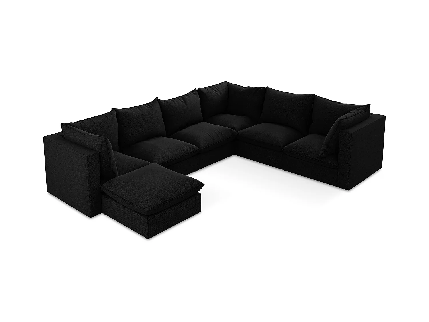 Canapé panoramique 5 places modulaire en tissu bouclette - noir - MANAO