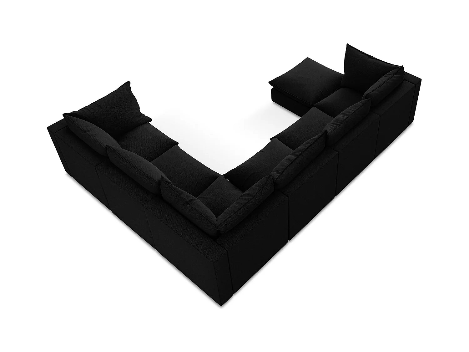 Canapé panoramique 5 places modulaire en tissu bouclette - noir - MANAO