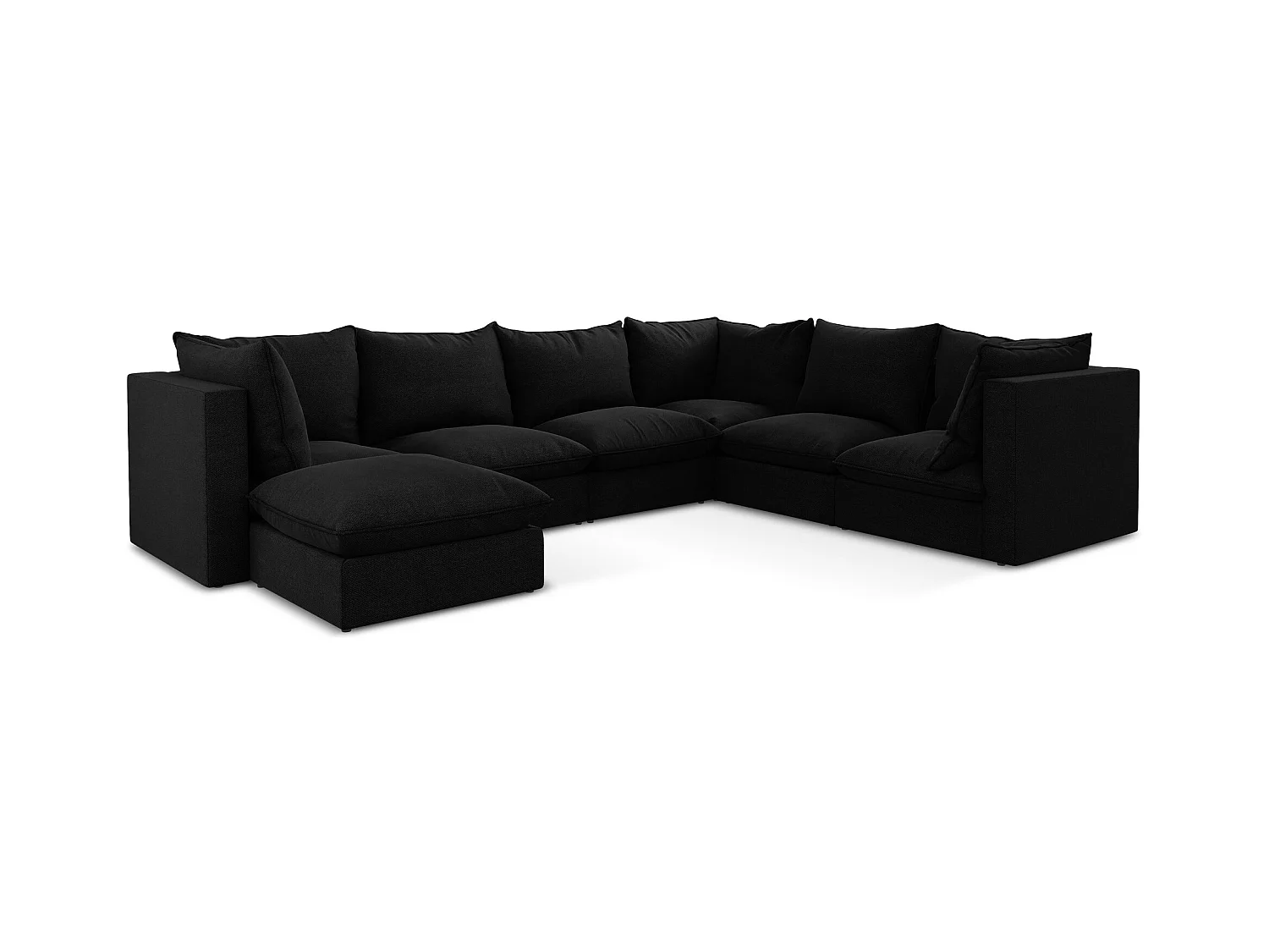 Canapé panoramique 5 places modulaire en tissu bouclette - noir - MANAO