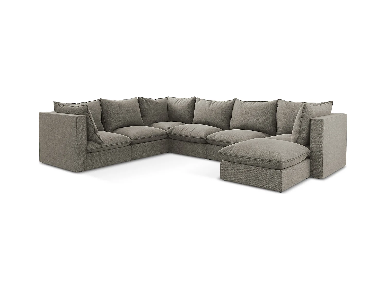 Canapé panoramique 5 places modulaire en tissu bouclette - gris - MANAO