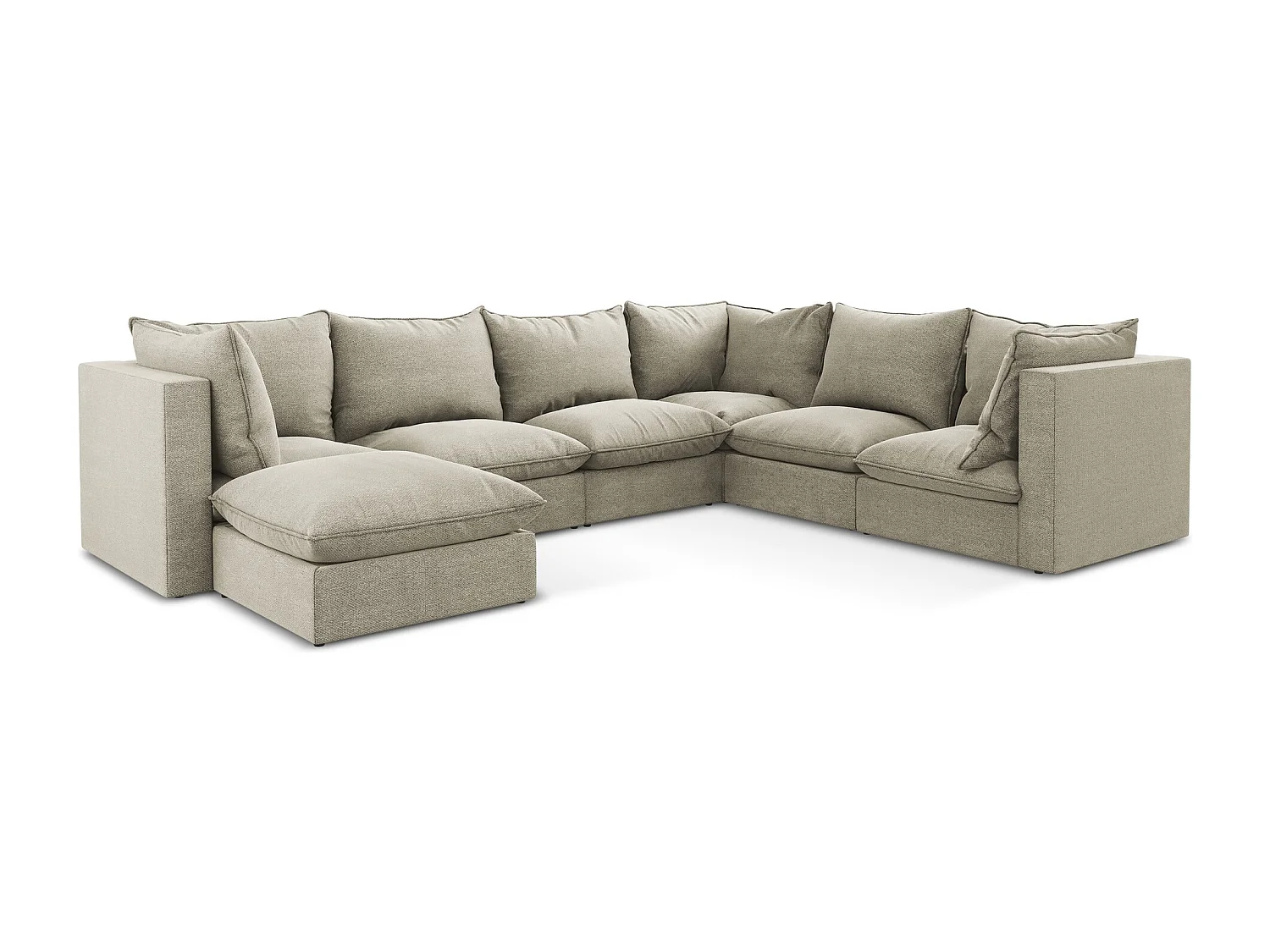 Canapé panoramique 5 places modulaire en tissu bouclette - taupe - MANAO