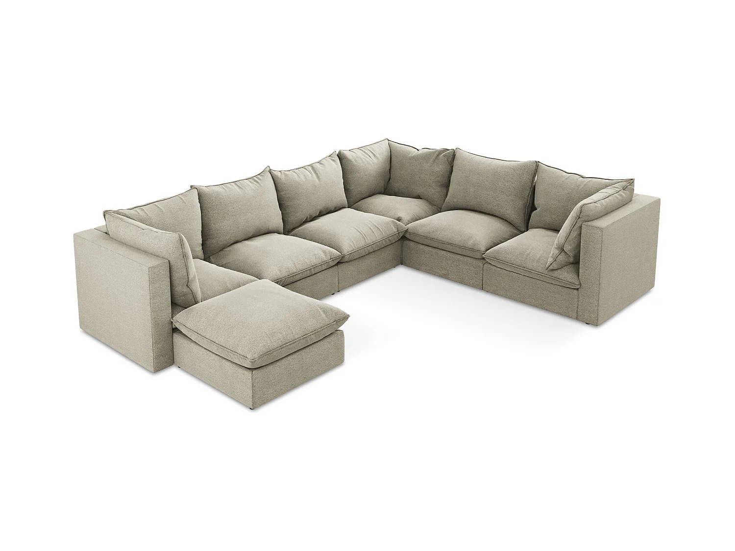 Canapé panoramique 5 places modulaire en tissu bouclette - taupe - MANAO