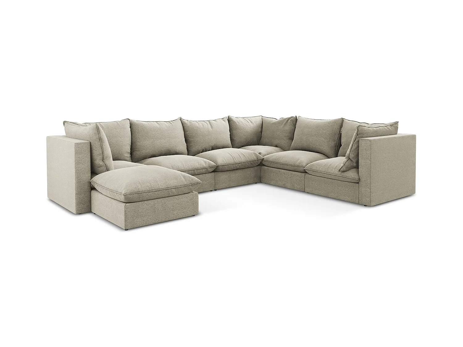 Canapé panoramique 5 places modulaire en tissu bouclette - taupe - MANAO
