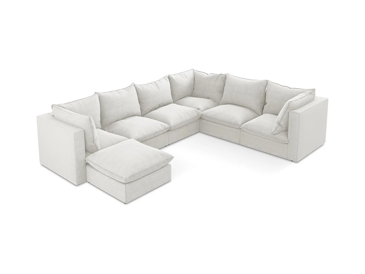 Canapé panoramique 5 places modulaire en tissu bouclette - blanc - MANAO