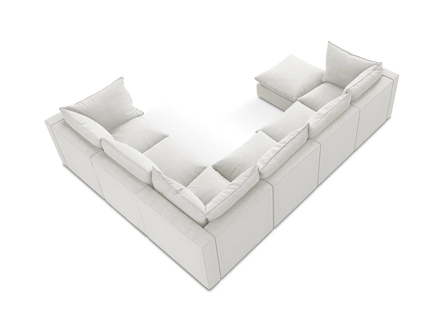 Canapé panoramique 5 places modulaire en tissu bouclette - blanc - MANAO