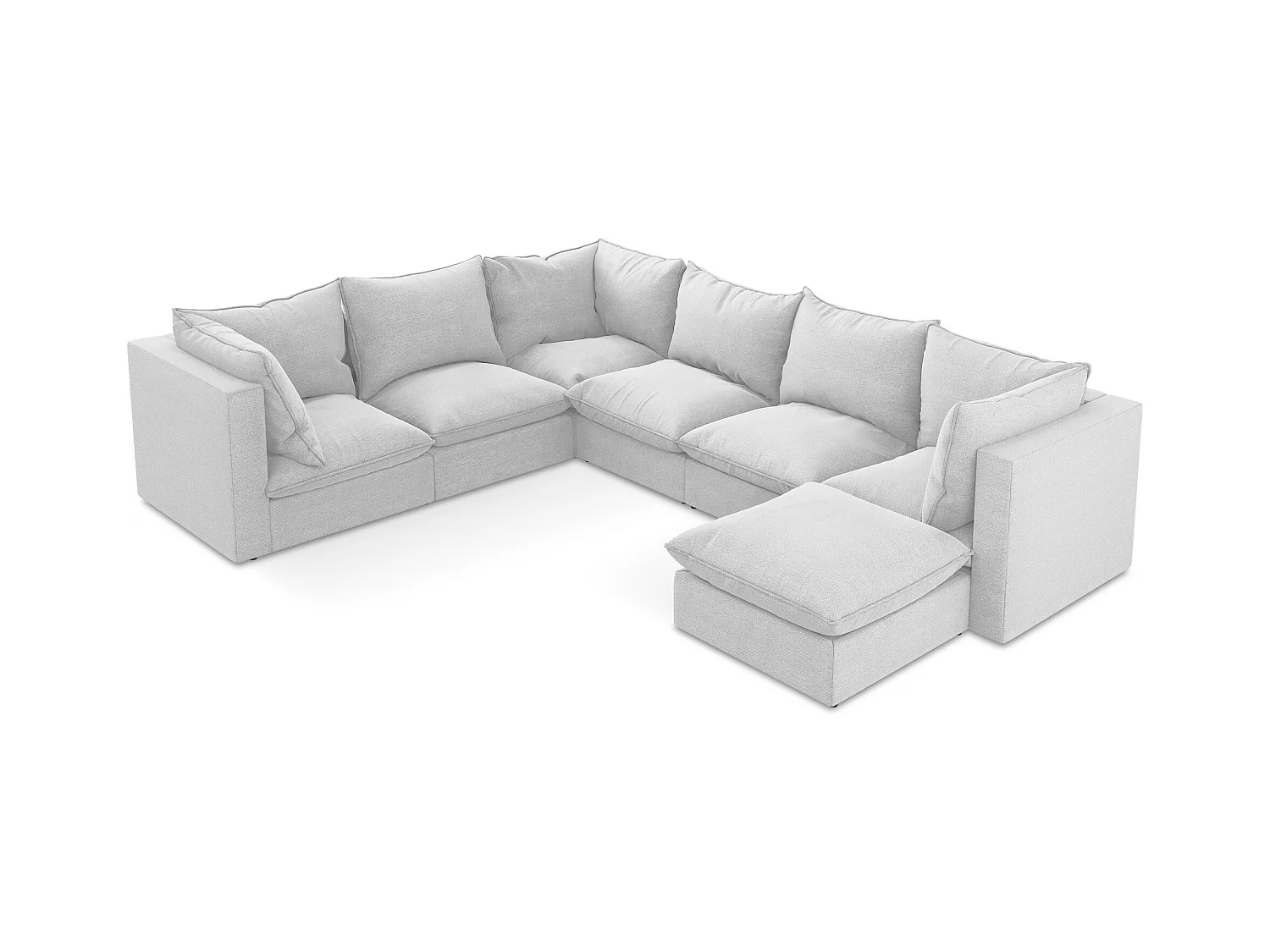 Canapé panoramique 5 places modulaire en tissu bouclette - argent - MANAO