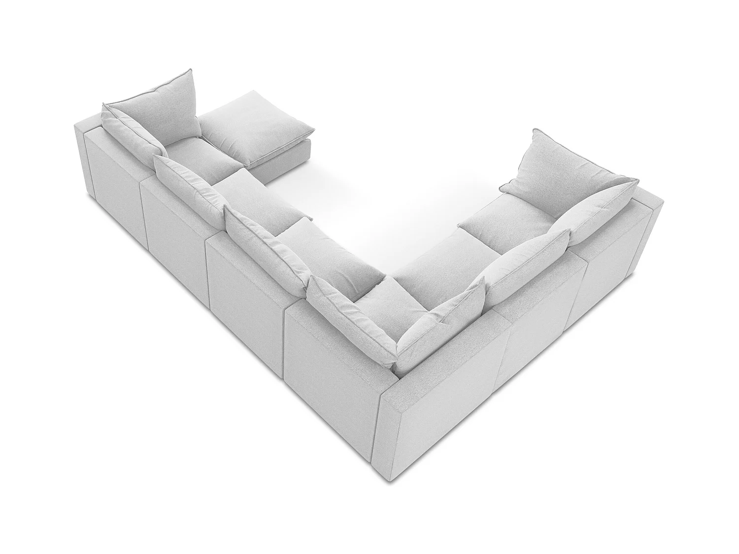 Canapé panoramique 5 places modulaire en tissu bouclette - argent - MANAO