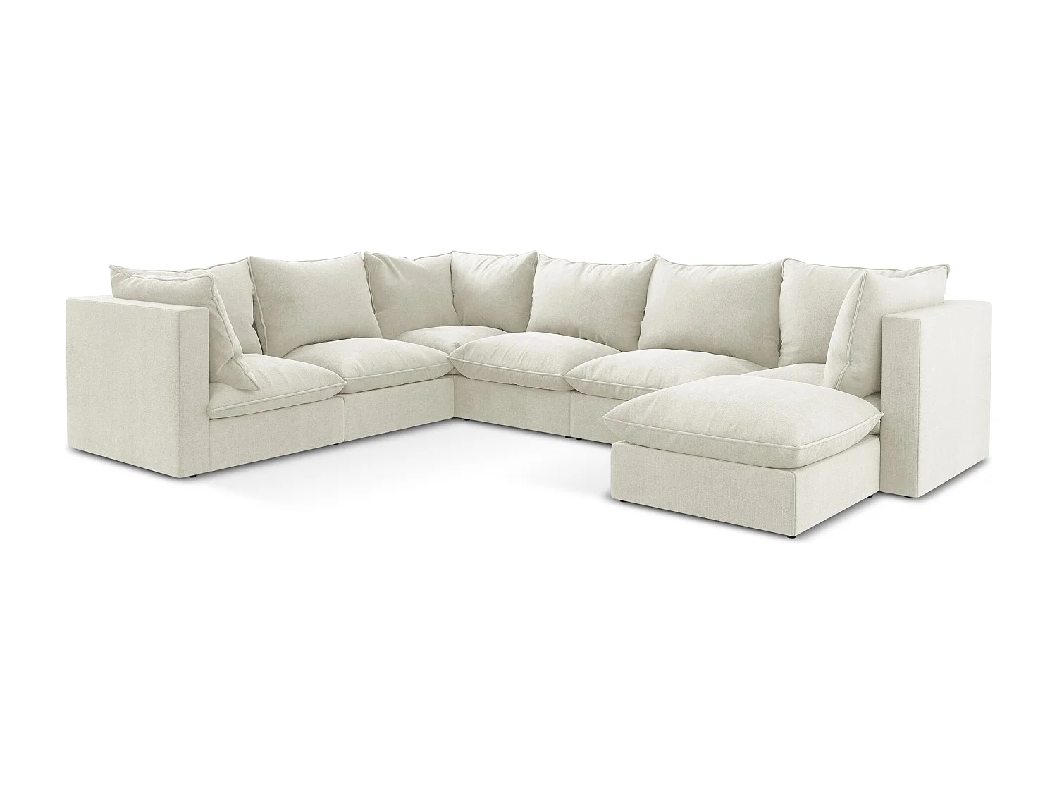 Canapé panoramique 5 places modulaire en tissu texturé - beige - MANAO