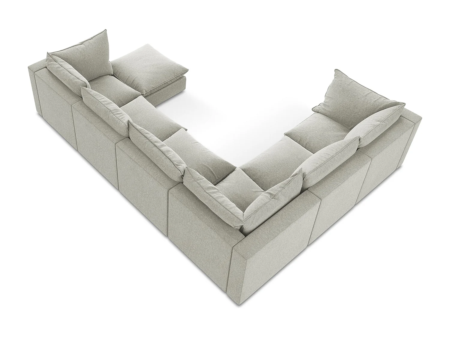 Modulaire panoramische bank van lichtgrijs velours - MANAO