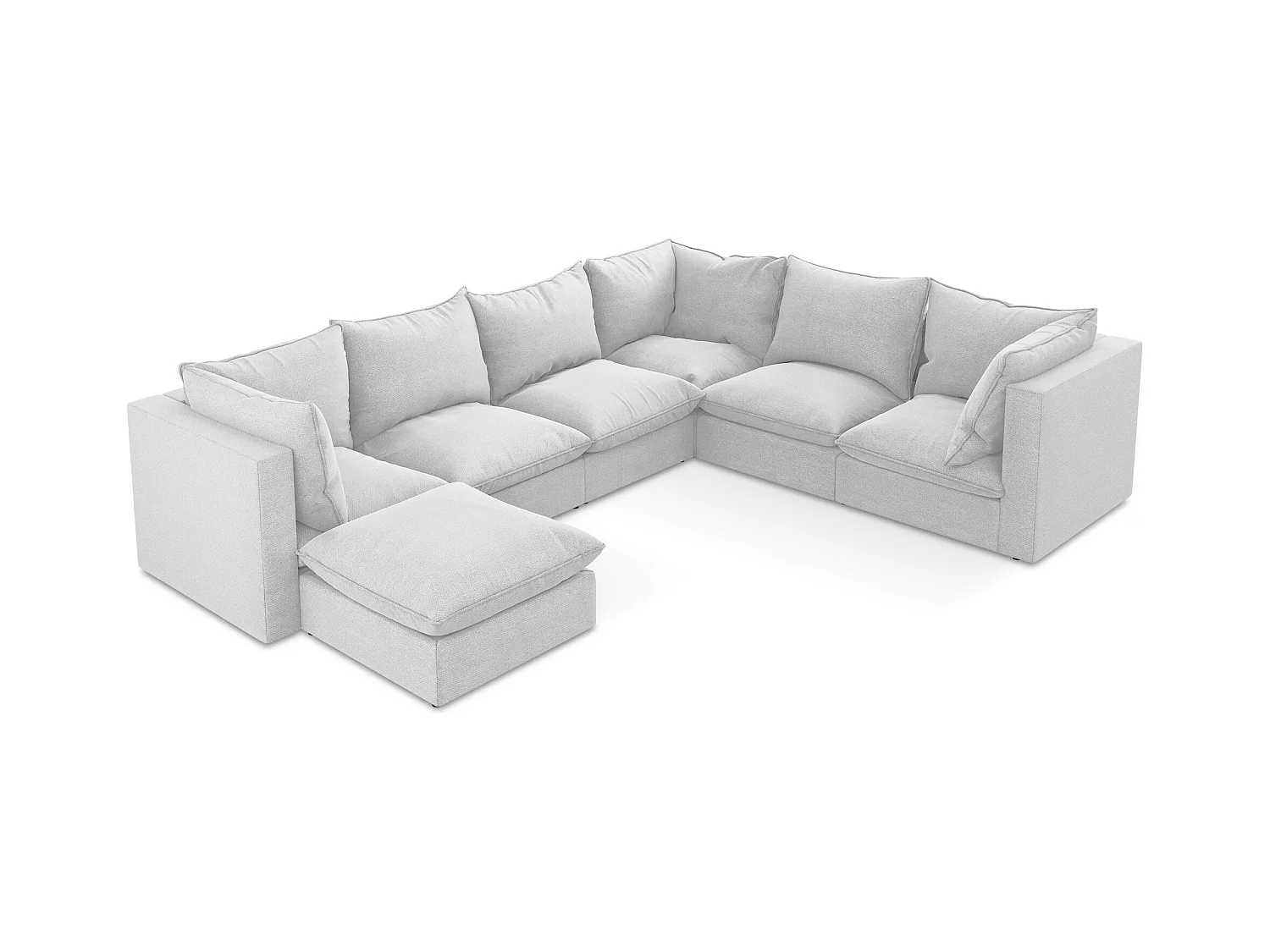 Canapé panoramique 5 places modulaire en tissu bouclette - argent - MANAO