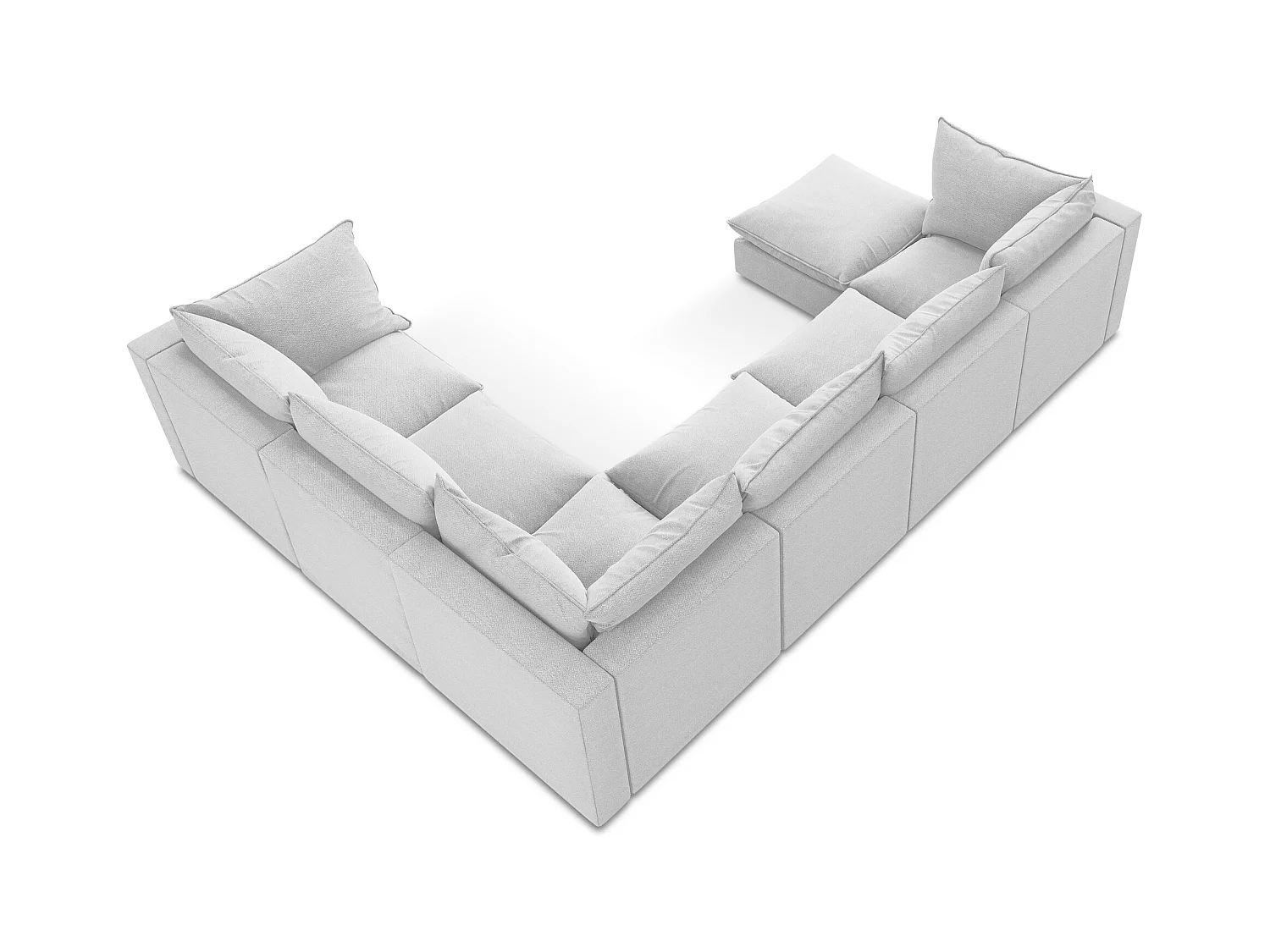 Canapé panoramique 5 places modulaire en tissu bouclette - argent - MANAO