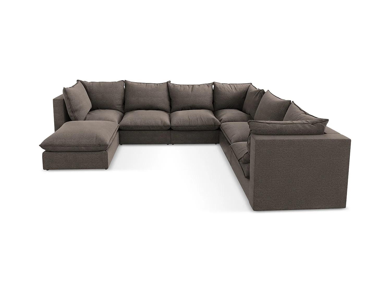 Canapé panoramique 5 places modulaire en tissu bouclette - chocolat - MANAO