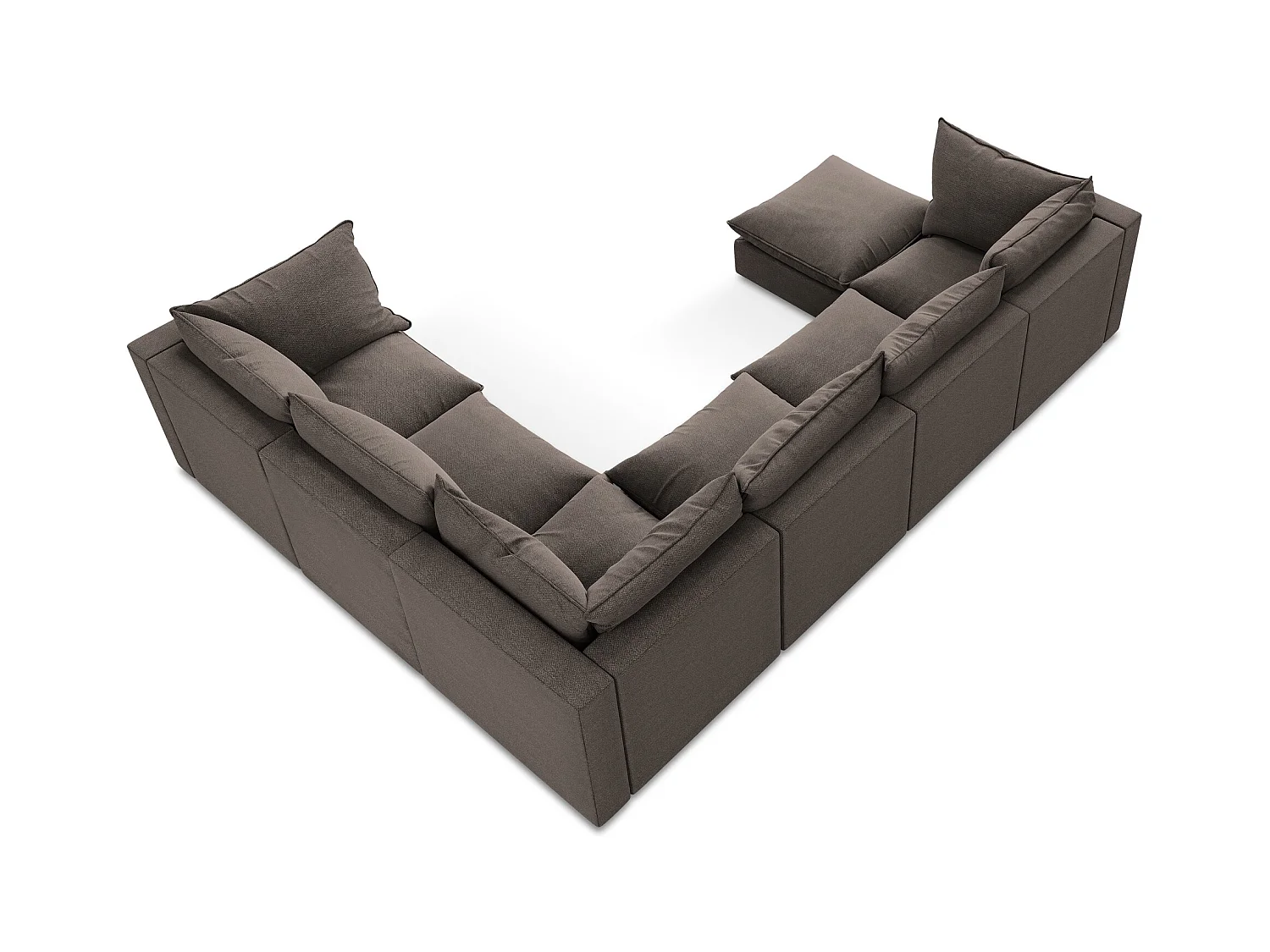 Canapé panoramique 5 places modulaire en tissu bouclette - chocolat - MANAO