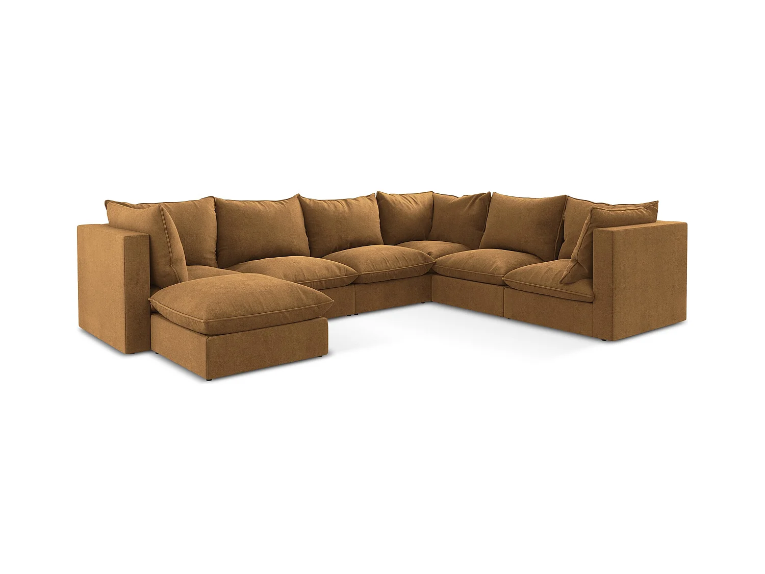 Canapé panoramique 5 places modulaire en tissu texturé - terre cuite - MANAO
