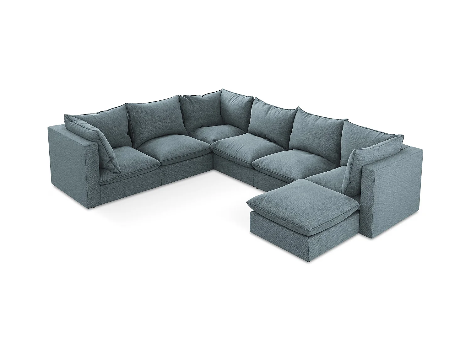 Canapé panoramique 5 places modulaire en tissu bouclette - jeans - MANAO