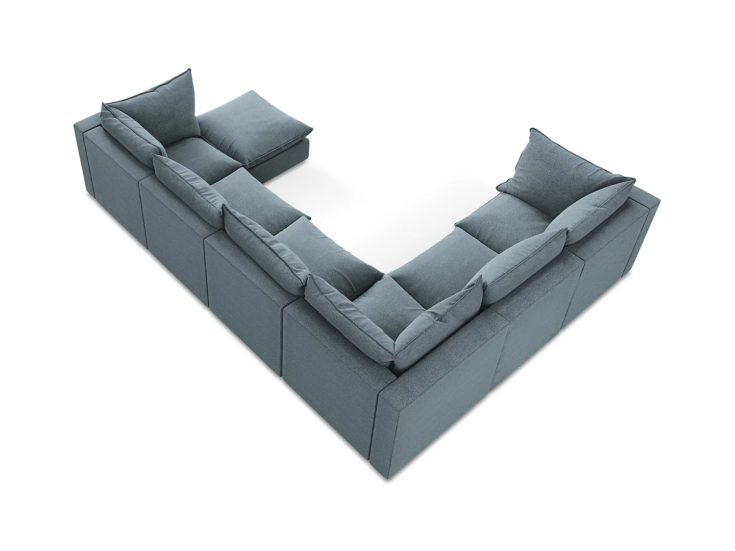 Canapé panoramique 5 places modulaire en tissu bouclette - jeans - MANAO