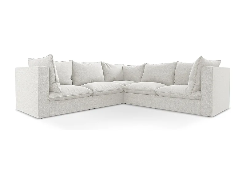 Canapé d'angle 4 places modulaire en tissu bouclette - blanc - MANAO