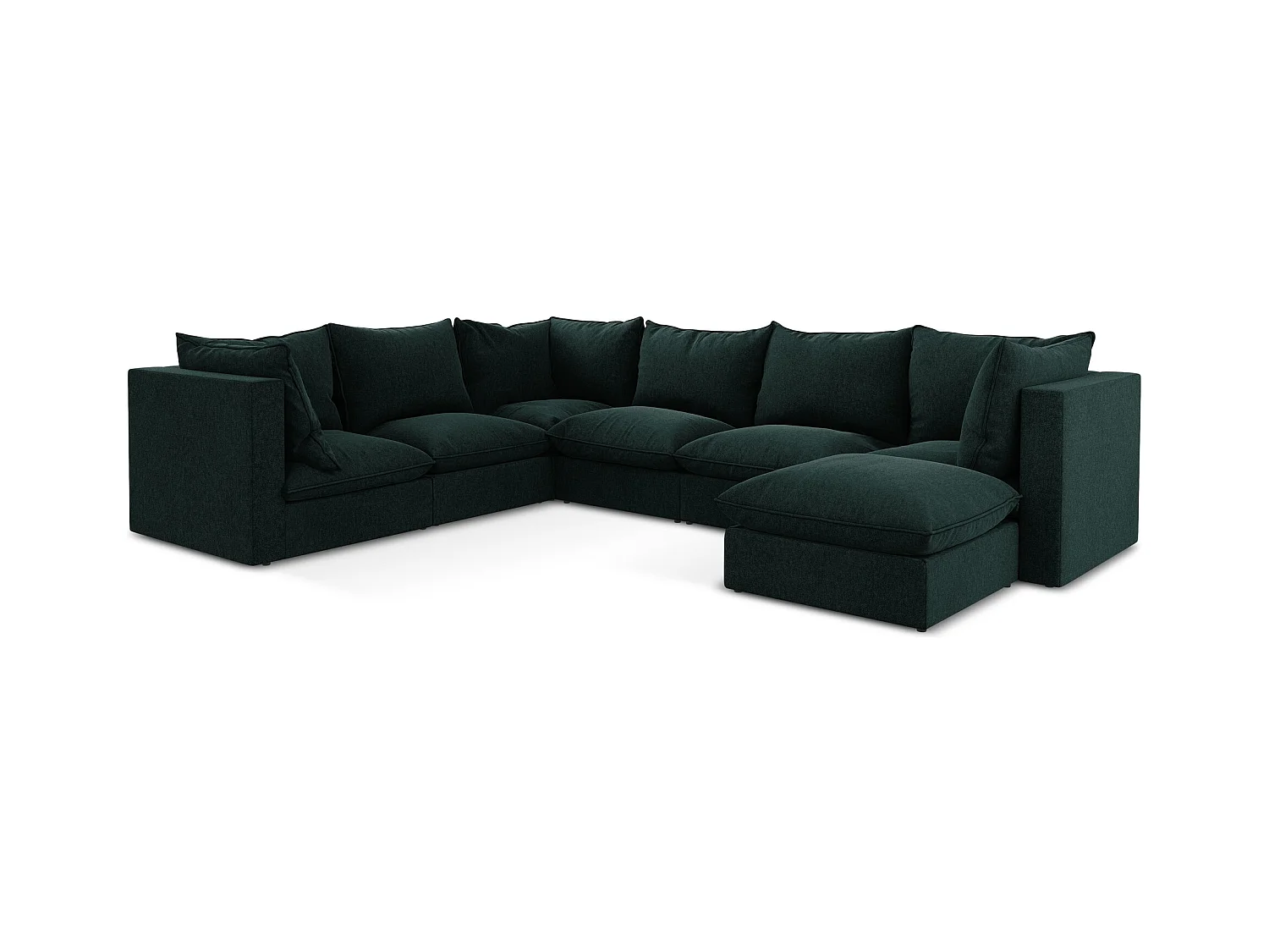 Canapé panoramique 5 places modulaire en velours - gris vert - MANAO