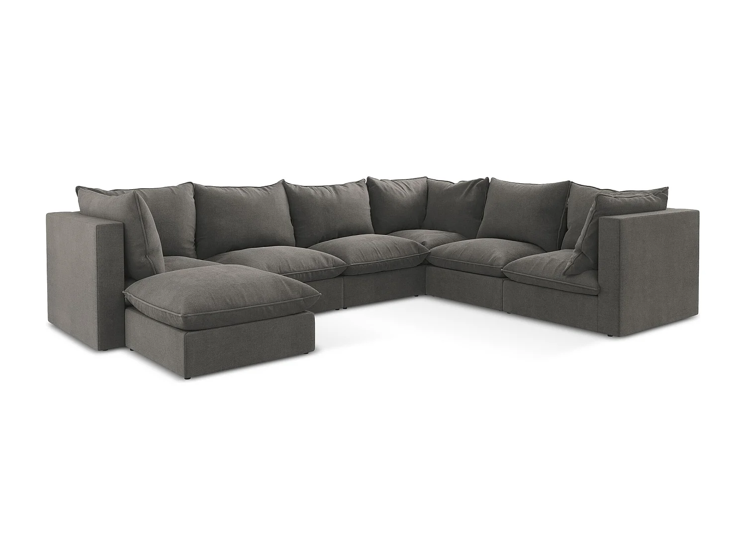 Canapé panoramique 5 places modulaire en tissu texturé - gris foncé - MANAO