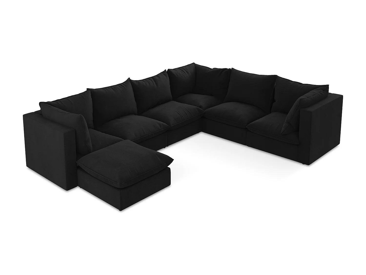 Canapé panoramique 5 places modulaire en tissu texturé - noir - MANAO