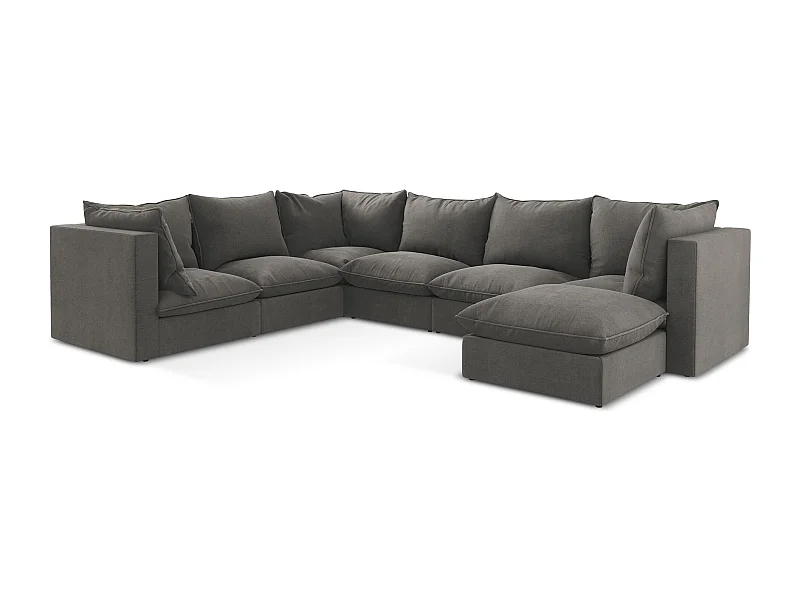 Sofa modułowa panoramiczna - z tkaniny strukturalnej - ciemny szary - MANAO