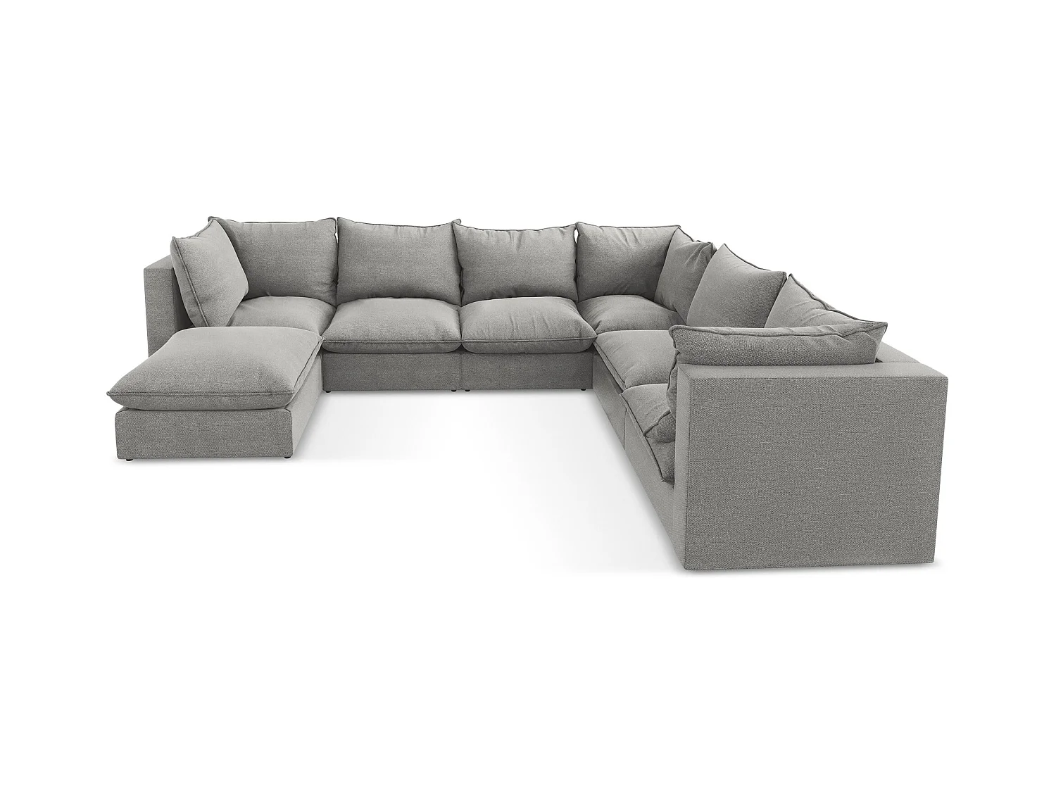 Canapé panoramique 5 places modulaire en tissu bouclette - gris clair - MANAO