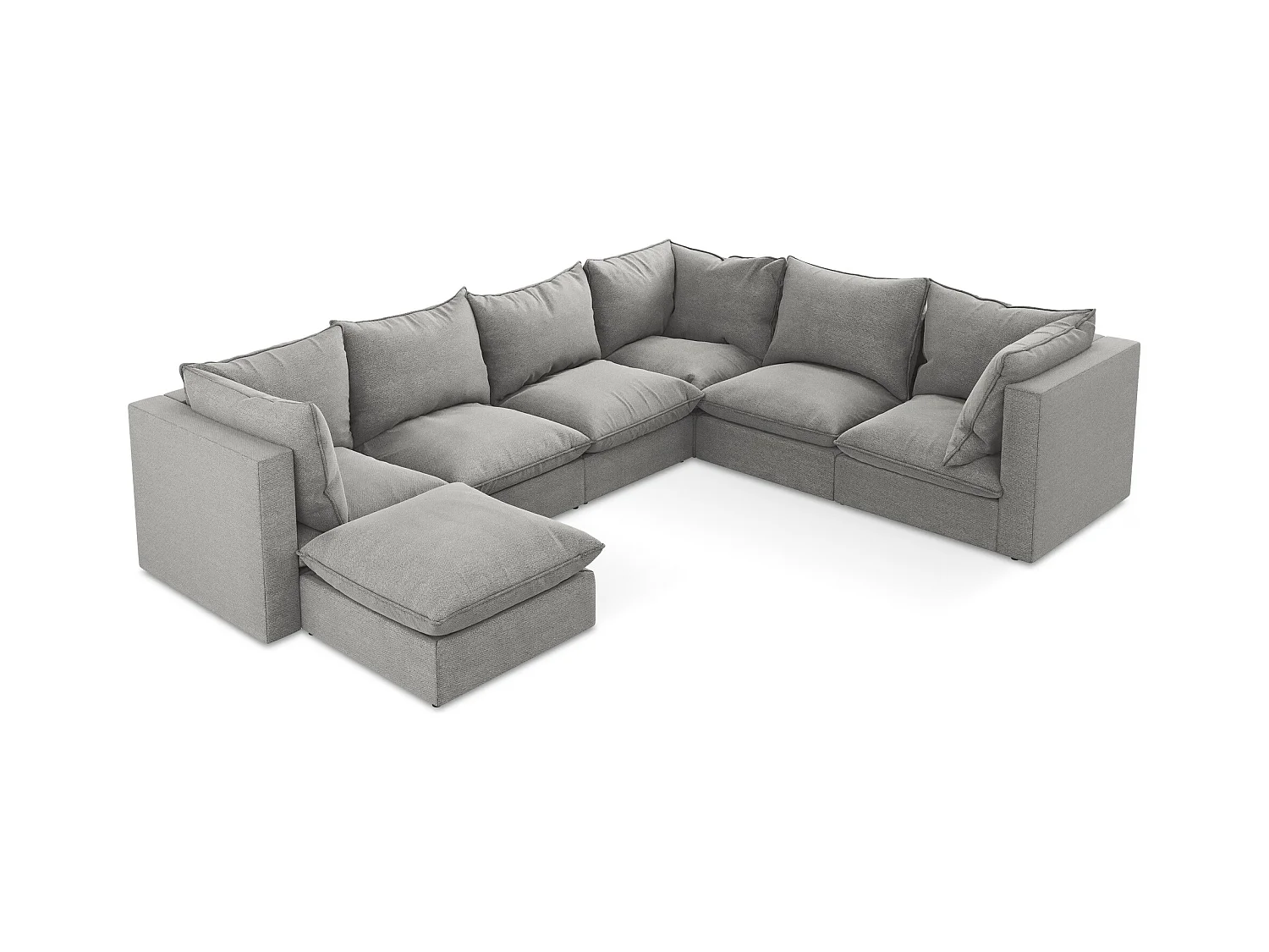 Canapé panoramique 5 places modulaire en tissu bouclette - gris clair - MANAO