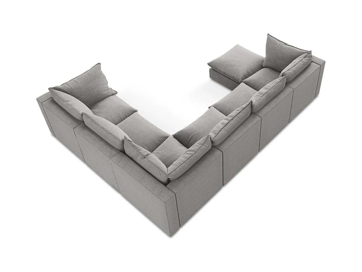 Canapé panoramique 5 places modulaire en tissu bouclette - gris clair - MANAO