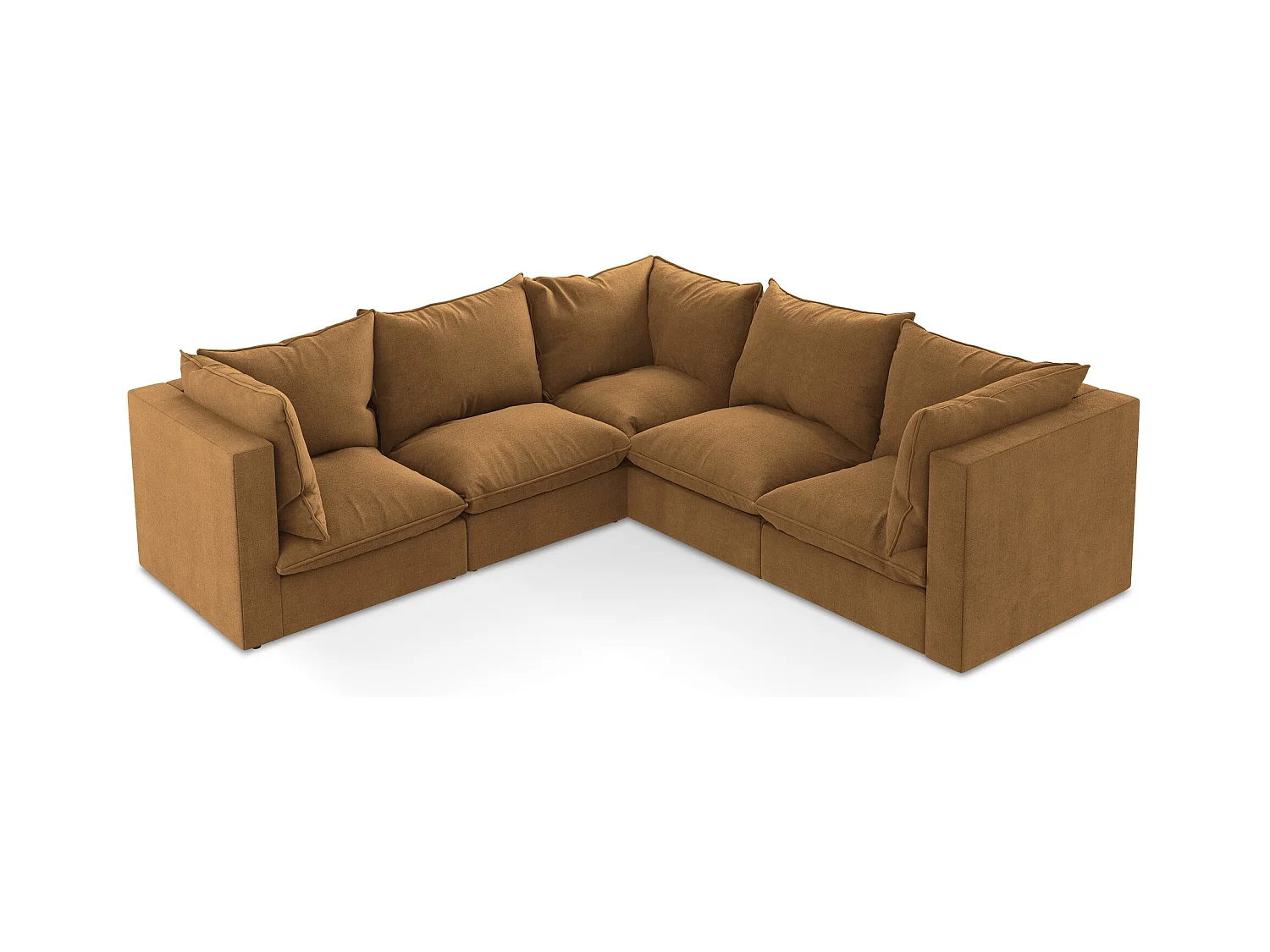 Canapé d'angle 4 places modulaire en tissu texturé - terre cuite - MANAO