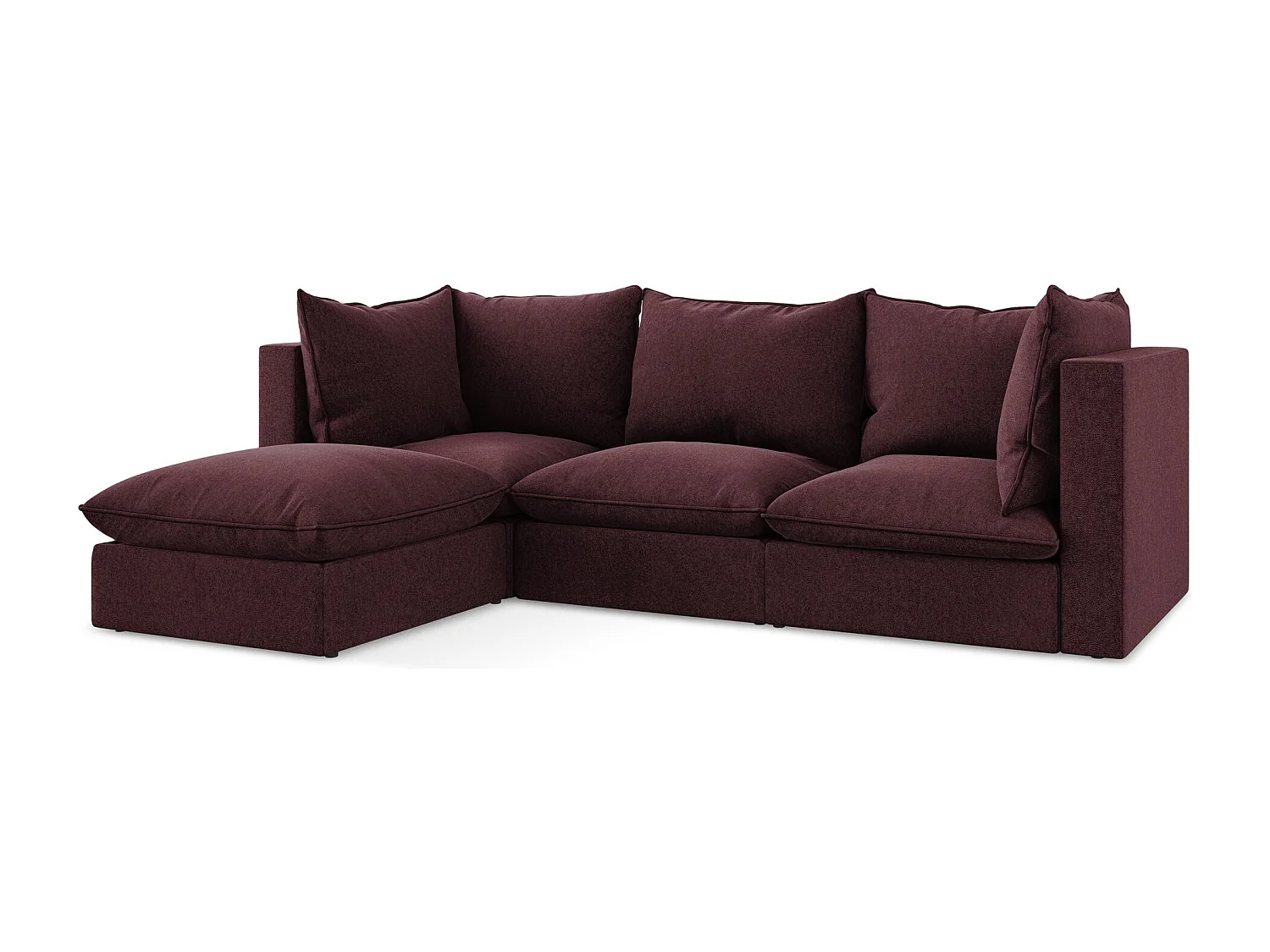 3-Sitzer Modulares Ecksofa - Ecke Links - Samt - Burgund - MANAO